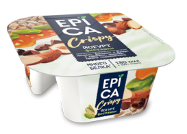 Йогурт EPICA Crispy 140гр 10,5% Темый шоколад с фисташками