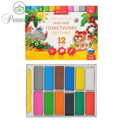 Пластилин GLOBUS «Детский», 12 цветов, 180 г, мягкий