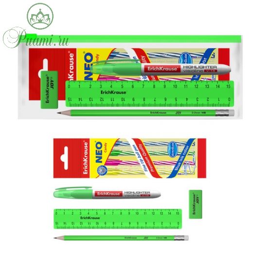 Набор в ZIP-пакете ErichKrause Neon Solid, 8 предметов, зелёный