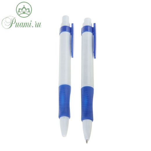 Ручка шариковая автоматическая, 0.5 мм, стержень синий, белый корпус, с резиновым держателем