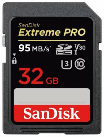 Карта памяти SanDisk Extreme Pro SDHC UHS Class 3 V30 95MB/s 32 GB, чтение: 95 MB/s, запись: 90 MB/s