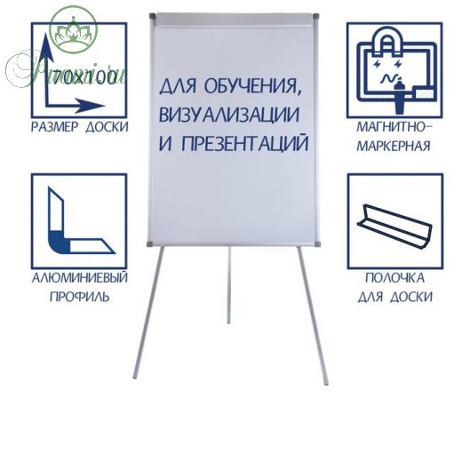 Флипчарт магнитно-маркерный, 70х100 см, Calligrata СТАНДАРТ, в алюминиевом профиле, на треноге