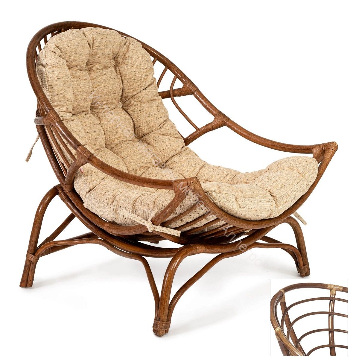 Кресло VENICE /с подушкой/ натуральный ротанг walnut (орех) ткань Старт