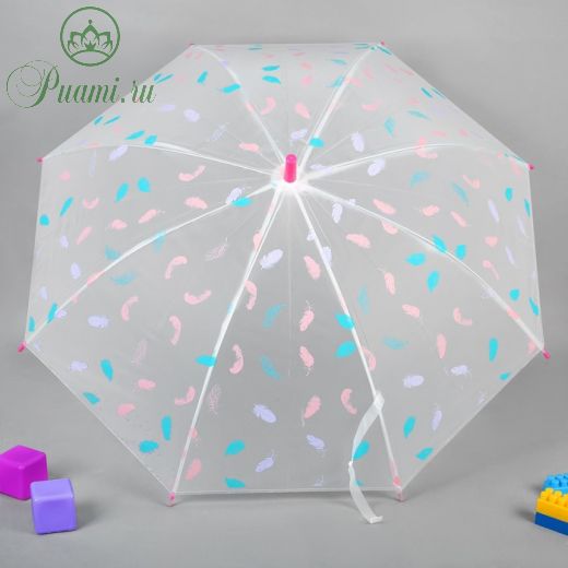 Зонт детский полуавтоматический «Пёрышки», r=45см, цвет МИКС