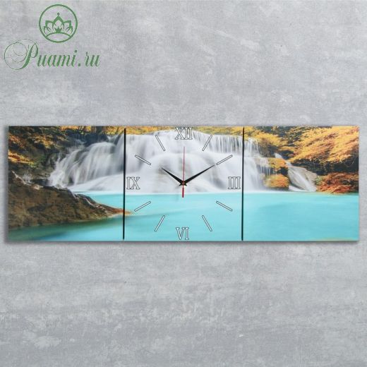Часы-картина настенные прямоугольные «Лесной водопад», 35 ? 105 см