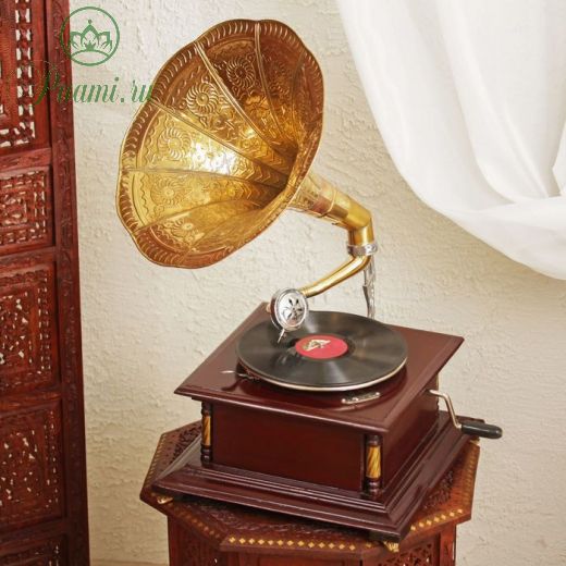 Граммофон труба латунь "Жёлтая ромашка" (пластинка в комплекте) 70х38х38 см