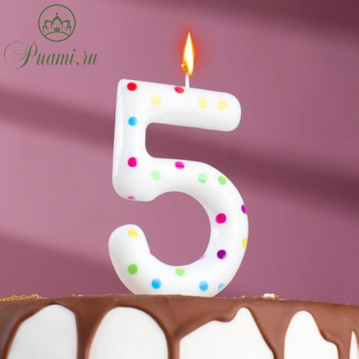 Свеча в торт на день рождения «Конфетти», цифра "5" , ГИГАНТ, 9 см