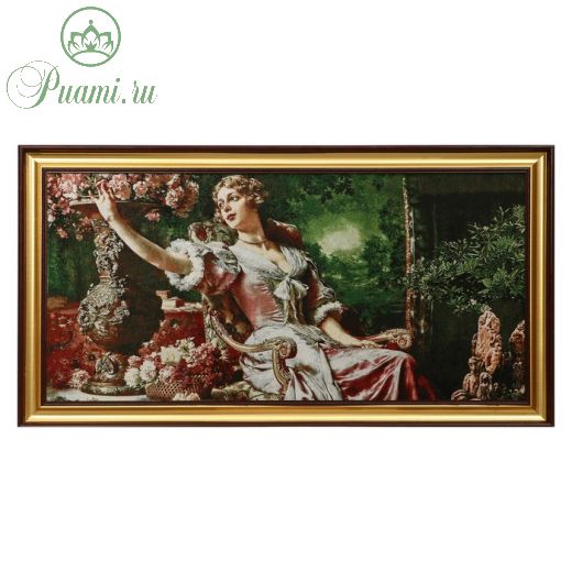M048-40х80 Картина из гобелена "Девушка в кресле и розы"  (47х87)