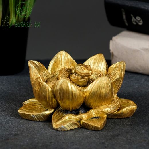 Статуэтка "Змея в лотосе" состаренное золото, 12х12х4см