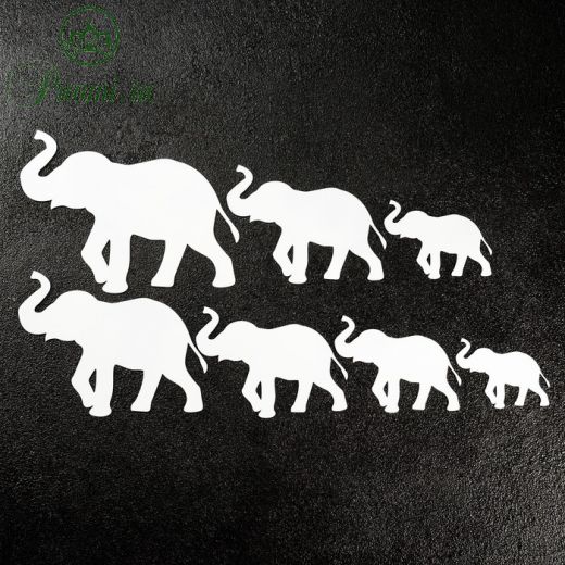 Панно металлическое "Слоны" белые, набор 7 шт. 20х20см