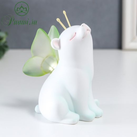 Сувенир полистоун свет "Белый мишка-бабочка" 11х9х7,5 см