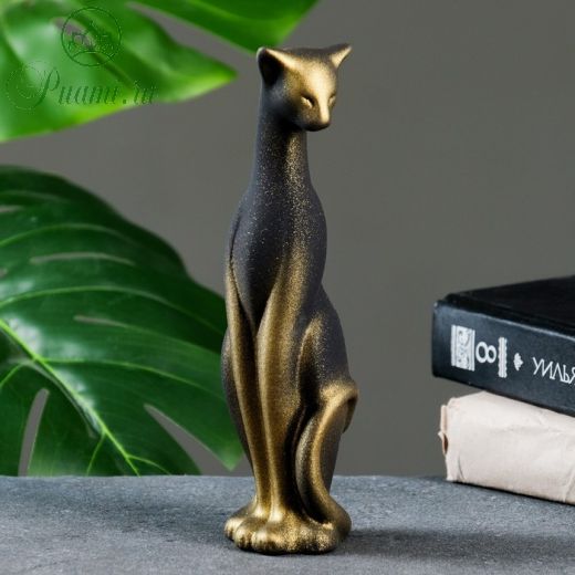 Фигура "Кошка Багира голова вправо" черная/золото 5х5х20см