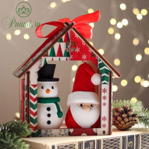 Набор декоративных свечей в коробке "Санта и Снеговик", 2 штуки, 13,5х12х6,3 см