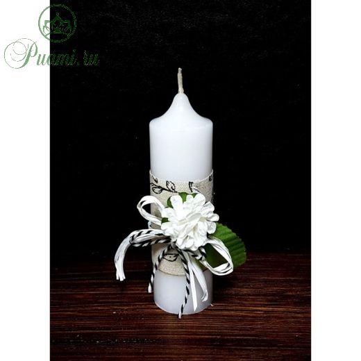 Свеча "Ручная работа" с декором "Белые цветы" 40*135
