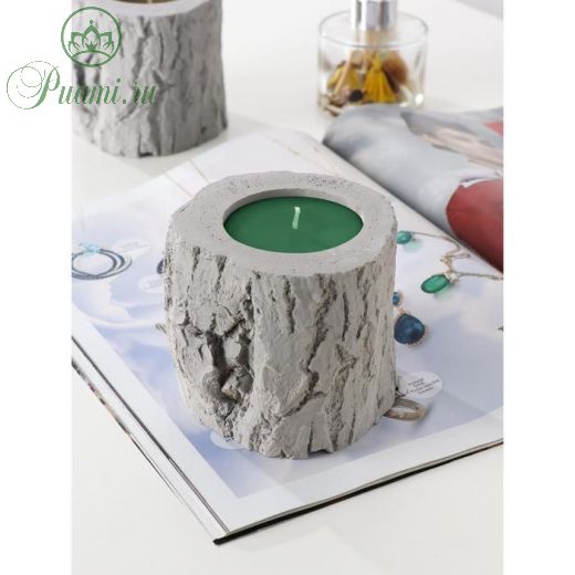 Свеча фигурная ароматическая в бетоне "Пенёк", 10,5х8,5 см, темно-зеленый, кедр и мускус