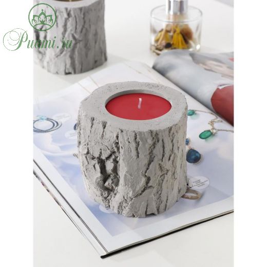 Свеча фигурная ароматическая в бетоне "Пенёк", 10,5х8,5 см, красный, мандарин и клюква