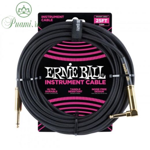 Кабель инструментальный ERNIE BALL 6058 - прямой / угловой джеки, длина 7,62м, цвет чёрный