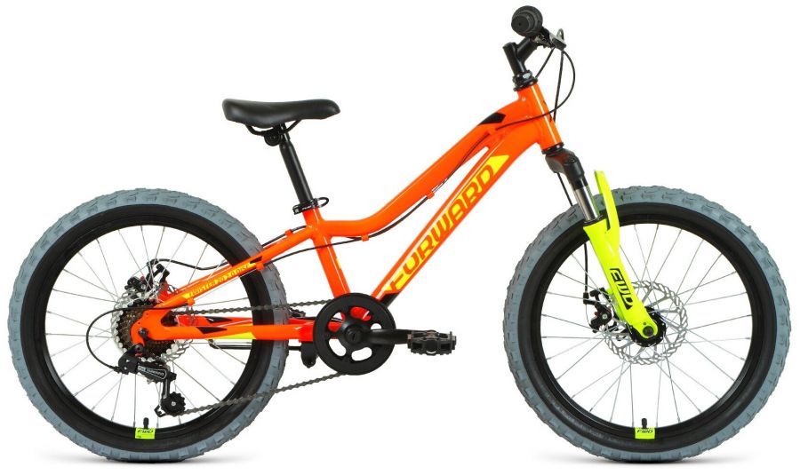 Велосипед FORWARD TWISTER 20 2.0 D (20" 7 ск. рост. 10.5") 2022, ярко-оранжевый/ярко-жёлтый