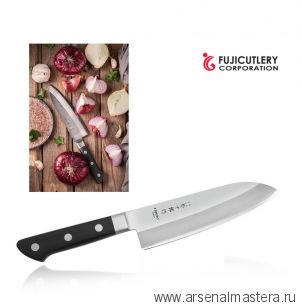 Японский Шеф Нож кухонный Сантоку Fuji Cutlery серия Tojuro JV длина лезвия 165 мм, сталь Мо-V 3 слоя, рукоять полипропилен, заточка 6000 Tojiro TJ-120