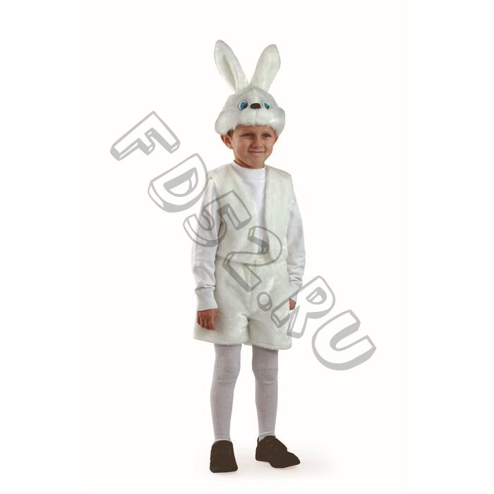Карнавальный костюм «Заяц белый», мех, маска, жилет, шорты, р. 28, рост 110 см