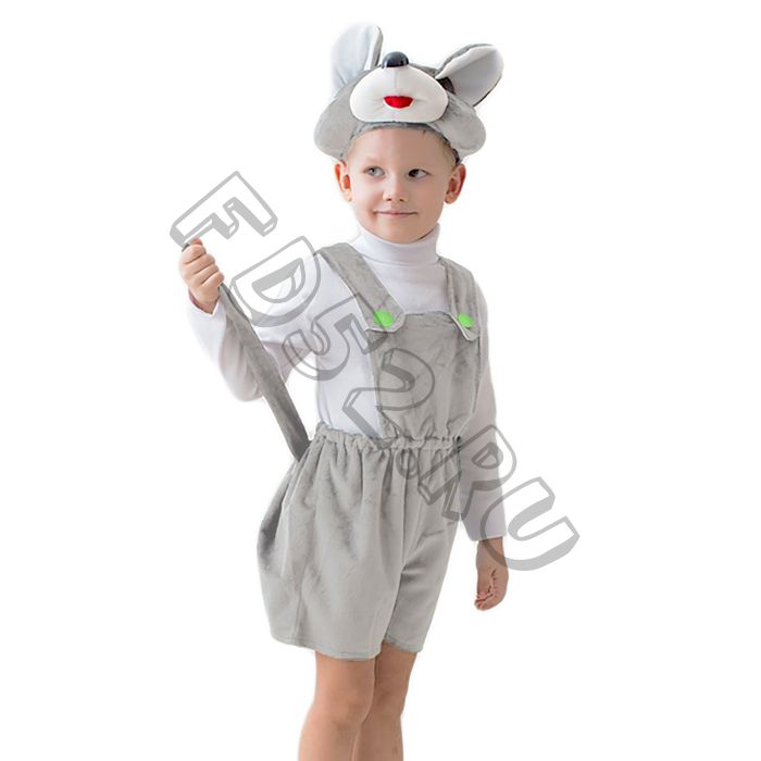 Карнавальный костюм "Мышонок", комбинезон с хвостом, шапка 3-5 лет рост 104-116