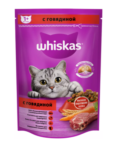 Сухой корм для кошек Whiskas Вкусные подушечки с нежным паштетом, говядина