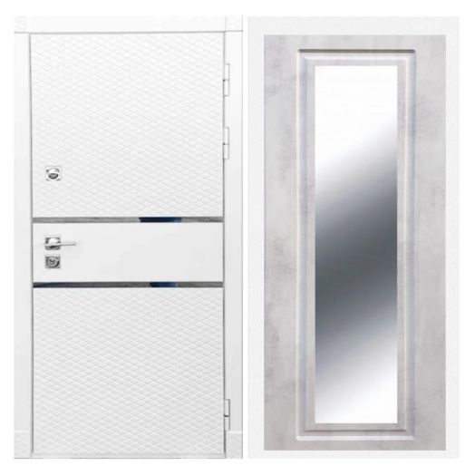 Дверь входная металлическая Армада H15 Белый Софт Зеркало Мини ФЛЗ-120 Бетон Светлый