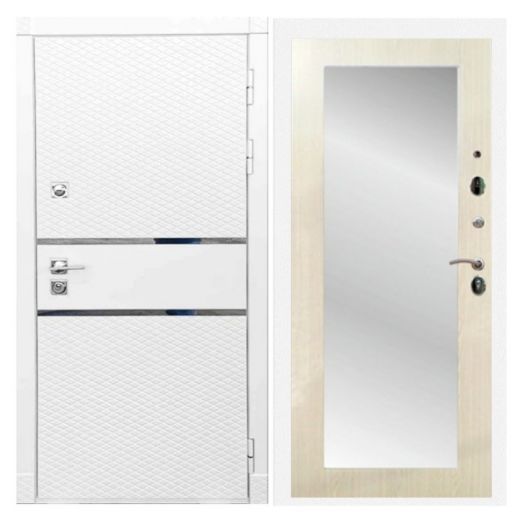Дверь входная металлическая Армада H15 Белый Софт Зеркало 18 Лиственница беж