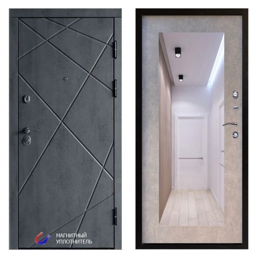 Входная Металлическая Дверь Термодор Termo-door (T.DOOR)  Лучи бетон Зеркало Триумф бетон светлый