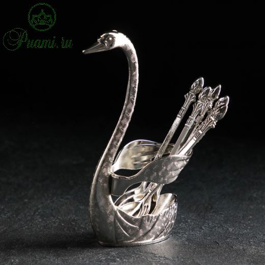Набор ложек на подставке Swan, 7,5?5?15 см, 6 шт, цвет серебро