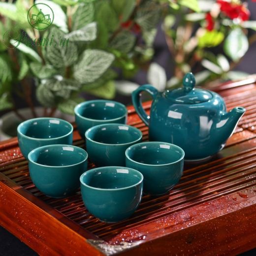 Набор для чайной церемонии «Небо», 7 предметов: чайник 180 мл, 6 пиал 70 мл, цвет голубой