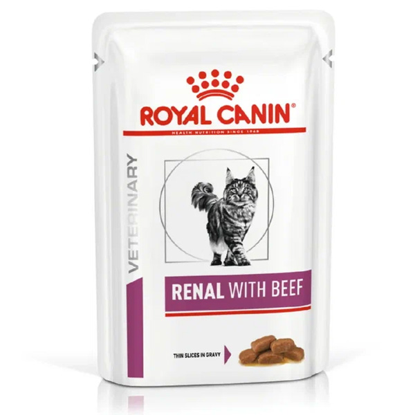 Влажный корм для кошек Royal Canin Renal при проблемах с почками с говядиной кусочки в соусе 85 г