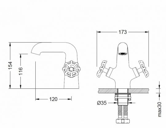 Вентильный смеситель для раковины ZeegreS Z.MODENA схема 2