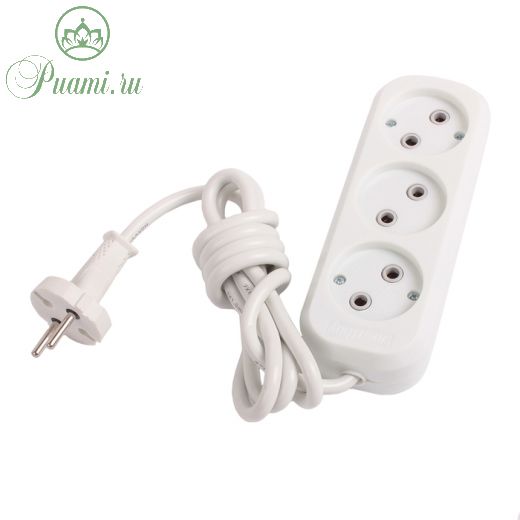 Удлинитель Smartbuy, 3 розетки, 1.5 м, 10 А, 2200 Вт, ПВС 2х1 мм2, без з/к, белый