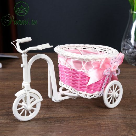 Корзинка декоративная "Велосипед с кашпо-розовая лента" 10х21х12,5 см