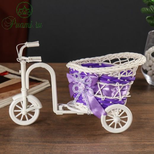 Корзинка декоративная "Велосипед с кашпо-сиреневая лента" 12,5х21х12 см