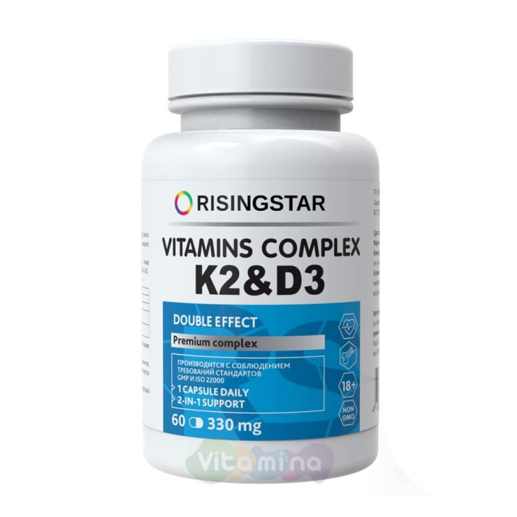 Risingstar Комплекс витаминов K2 и Д3 Дабл эффект, 60 капс