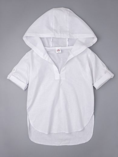 Рубашка-туника детская пляжная с манжетом, белый