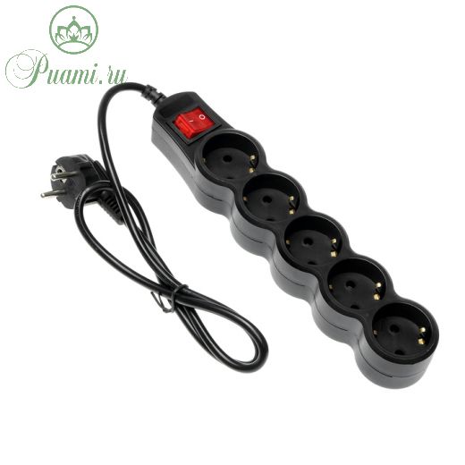 Сетевой фильтр 5bites SP5B-210 5S, 5 розеток, 1 м, 10 А, 3х0.75 мм2, с выкл., черный