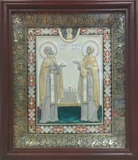 Икона Петр и Феврония в киоте (19х22см) (наличие)