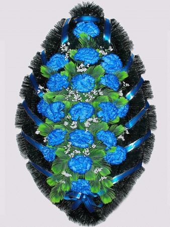 Фото Ритуальный венок из искусственных цветов #2 синий из гвоздик и зелени