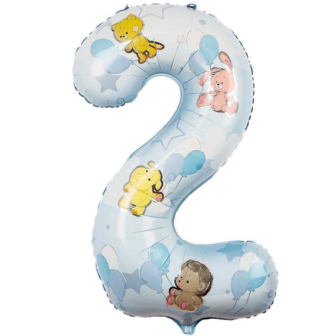 Цифра 2 зверюшки с шариками для мальчика шар фольгированный с гелием
