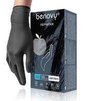 Перчатки нитриловые BENOVY, размер М, 50 пар. Черные