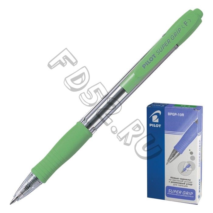 Ручка шариковая Pilot Super Grip 0,7мм, резиновый упор, светло-зеленый корпус, стержень синий