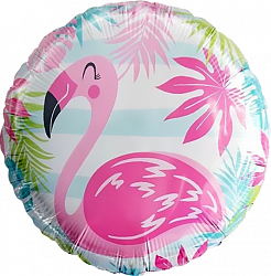 Розовый фламинго шар фольгированный круг с гелием