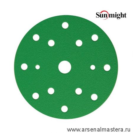 Шлифовальные круги комплект 100 шт FILM L312T 150 мм на липучке 15 отверстий зелёные P 120 SUNMIGHT 53008-100