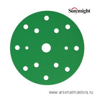 Шлифовальные круги комплект 100 шт FILM L312T 150 мм на липучке 15 отверстий зелёные P 120 SUNMIGHT 53008-100