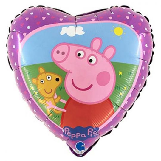 Свинка Пеппа сердце шар фольгированный с гелием