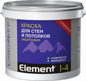 Краска для Стен и Потолков Акриловая Alpa Element I-4 5л Супербелая, Моющаяся / Альпа Элемент И-4