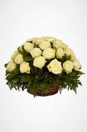 Фото Ритуальная корзина из живых цветов 30 белых роз